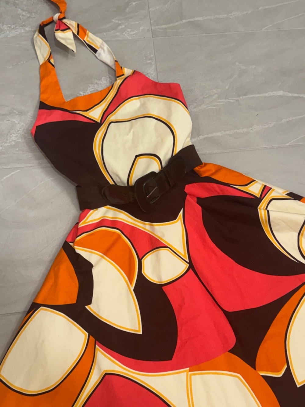 Rare Editions 60s Print Halter Dress Fit & Flare Belted Retro